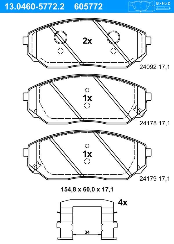 Jeu de 4 plaquettes de frein | ATE