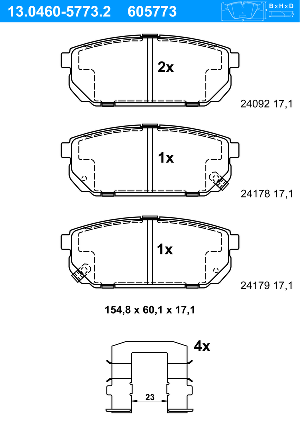 Jeu de 4 plaquettes de frein | ATE