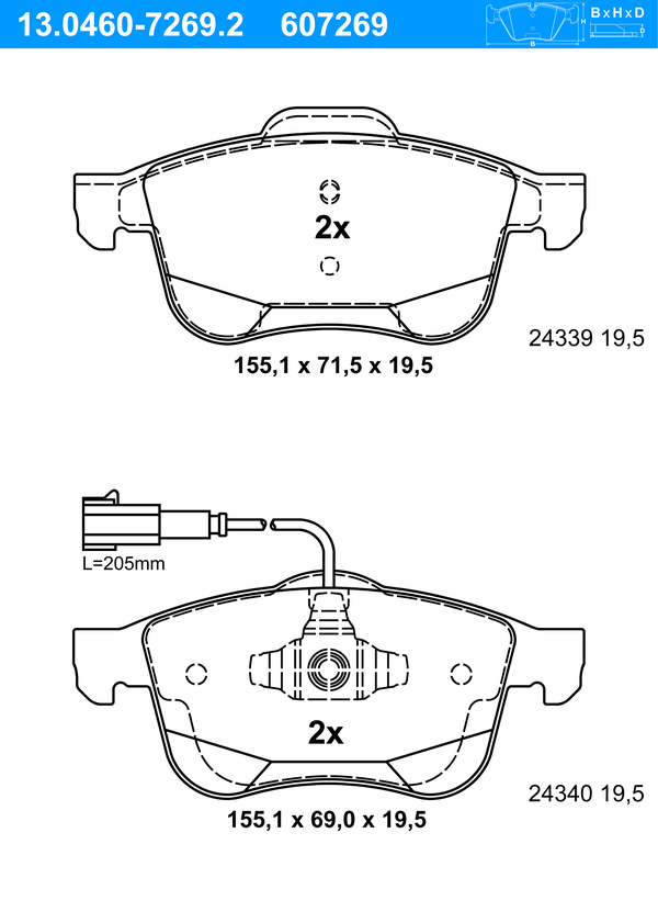 Jeu de 4 plaquettes de frein | ATE