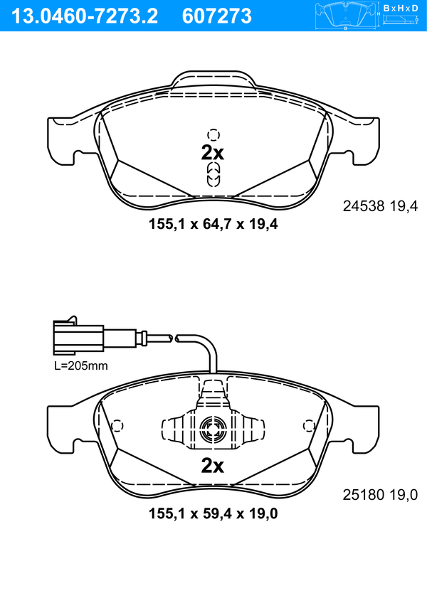 Jeu de 4 plaquettes de frein | ATE