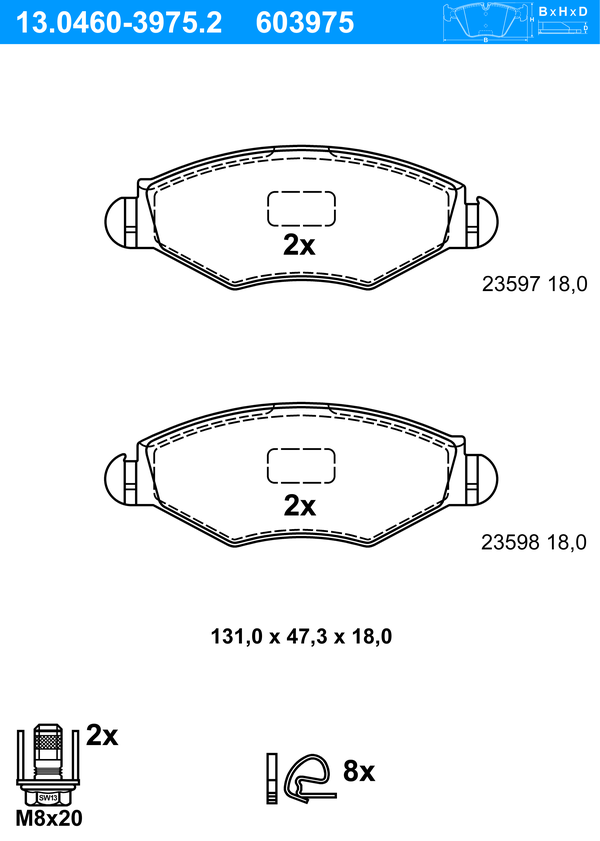 Jeu de 4 plaquettes de frein | ATE