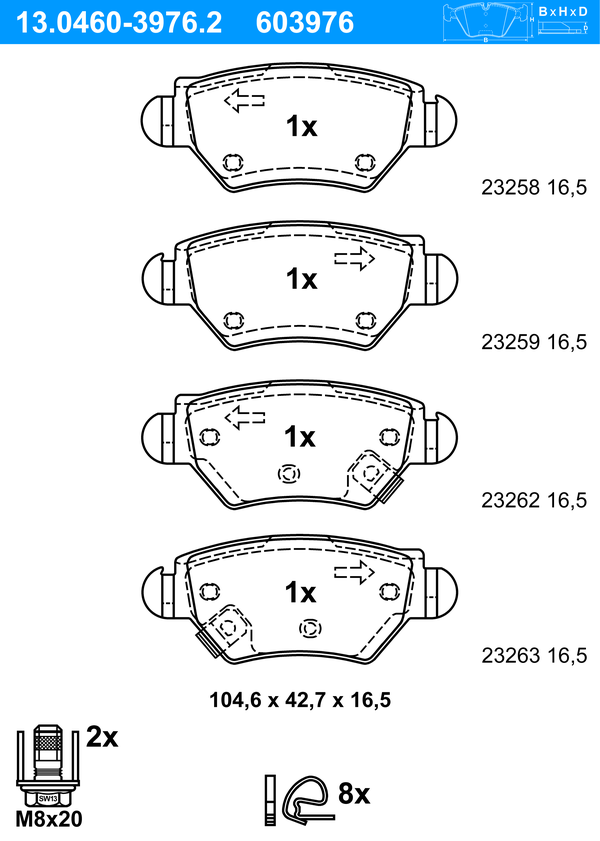 Jeu de 4 plaquettes de frein | ATE