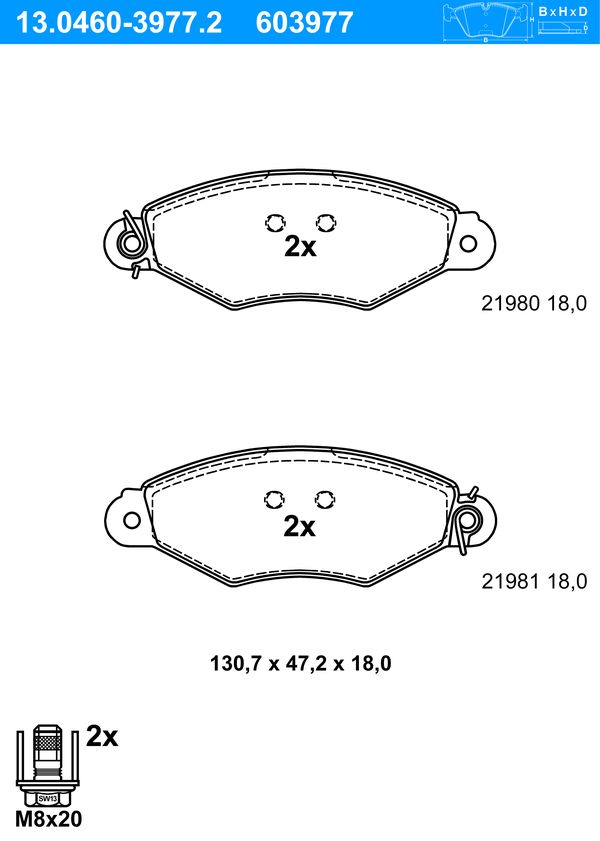 Jeu de 4 plaquettes de frein | ATE