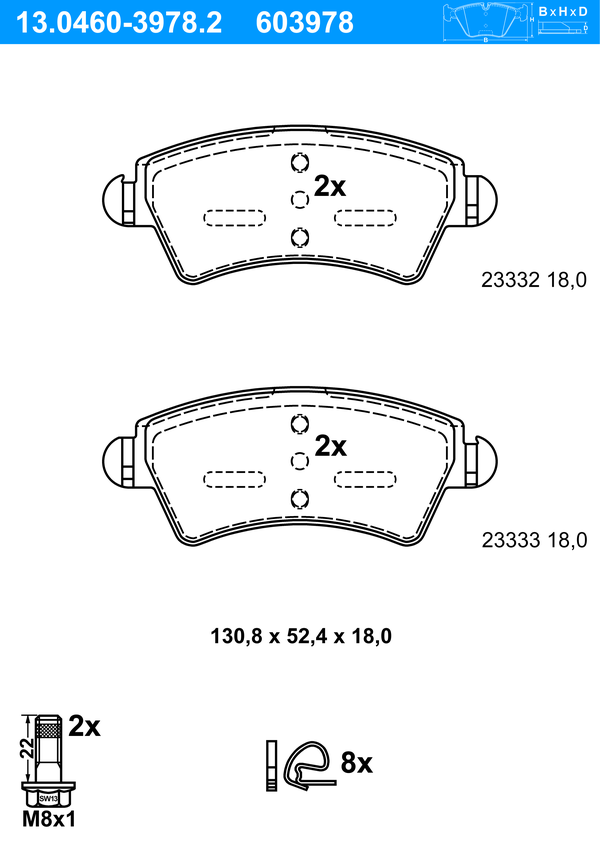 Jeu de 4 plaquettes de frein | ATE