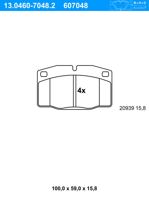 Jeu de 4 plaquettes de frein | ATE
