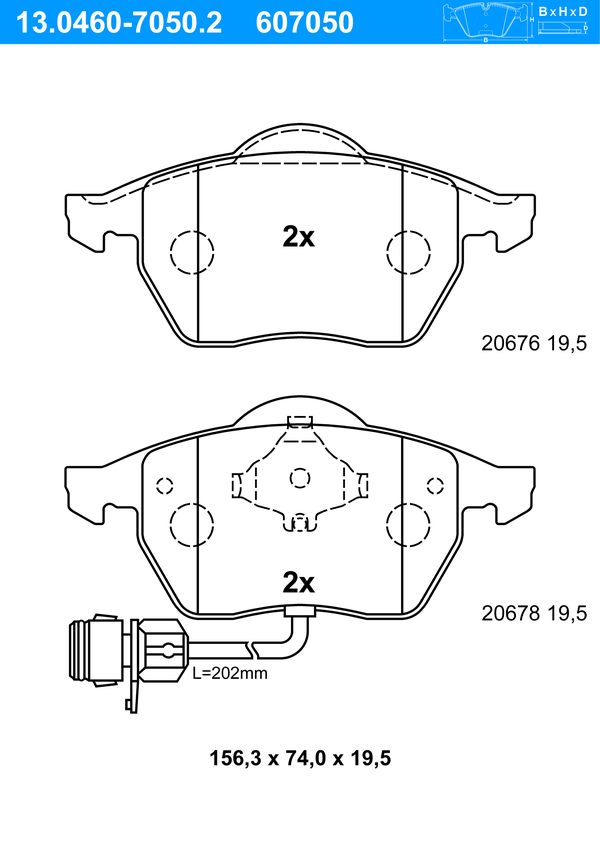 Jeu de 4 plaquettes de frein | ATE