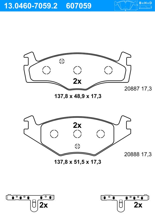 Jeu de 4 plaquettes de frein | ATE