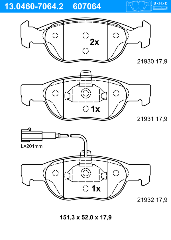 Jeu de 4 plaquettes de frein | ATE