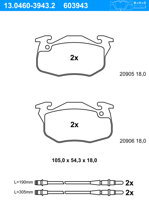 Jeu de 4 plaquettes de frein | ATE
