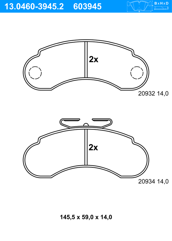 Jeu de 4 plaquettes de frein | ATE