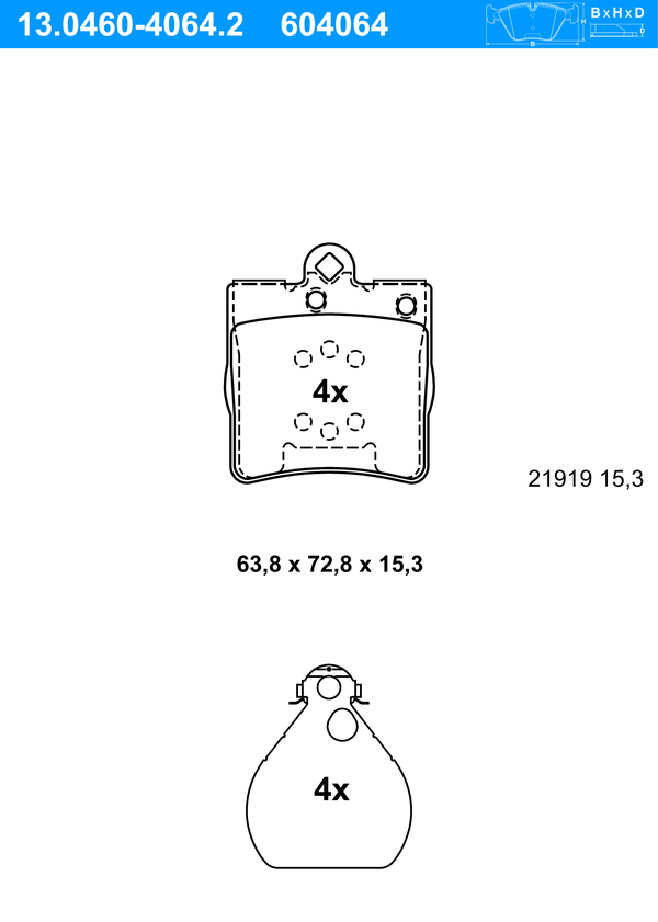 Jeu de 4 plaquettes de frein | ATE