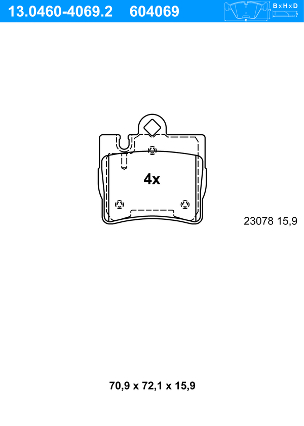 Jeu de 4 plaquettes de frein | ATE