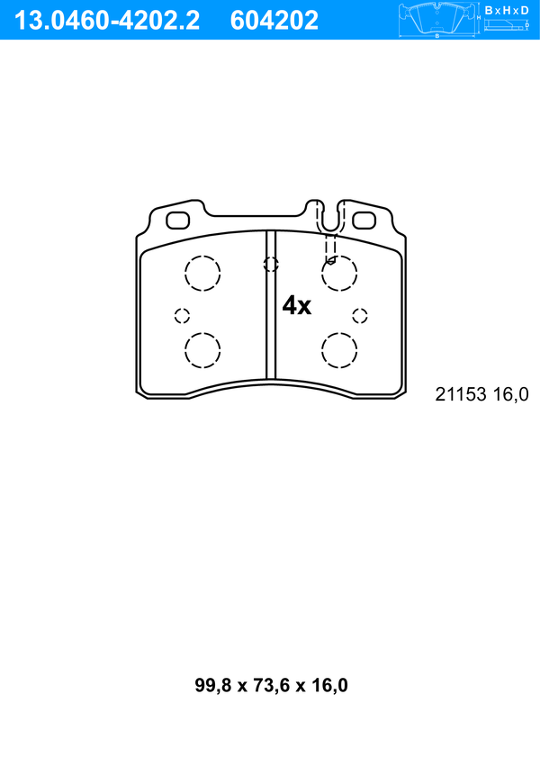 Jeu de 4 plaquettes de frein | ATE