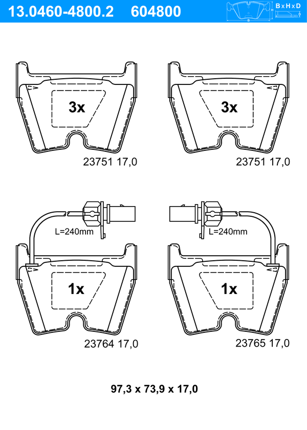 Jeu de 4 plaquettes de frein | ATE
