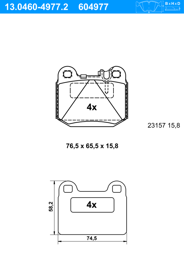 Jeu de 4 plaquettes de frein | ATE