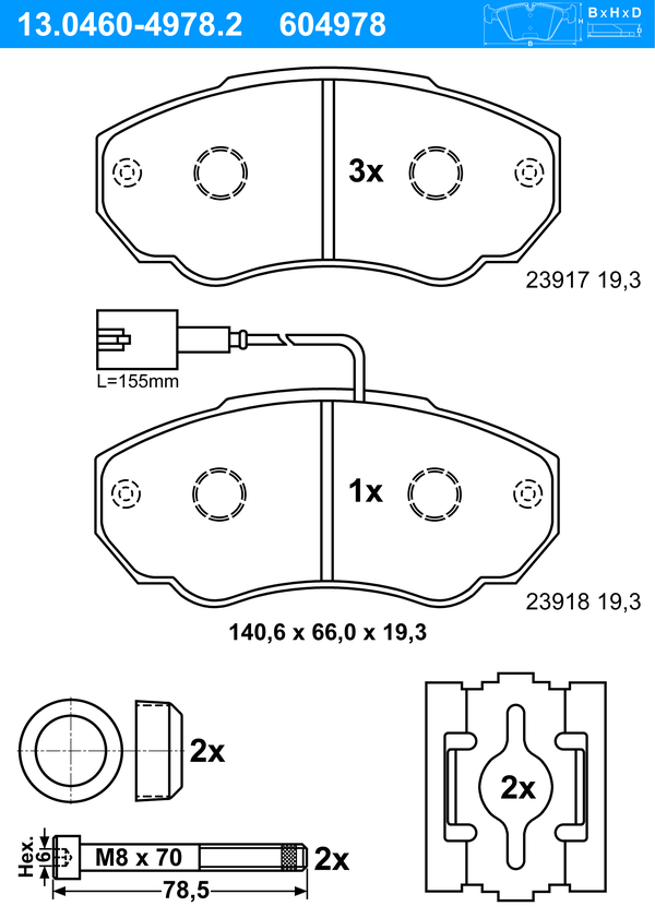 Jeu de 4 plaquettes de frein | ATE