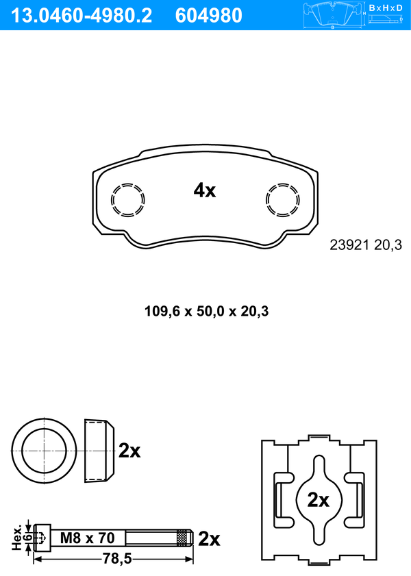 Jeu de 4 plaquettes de frein | ATE