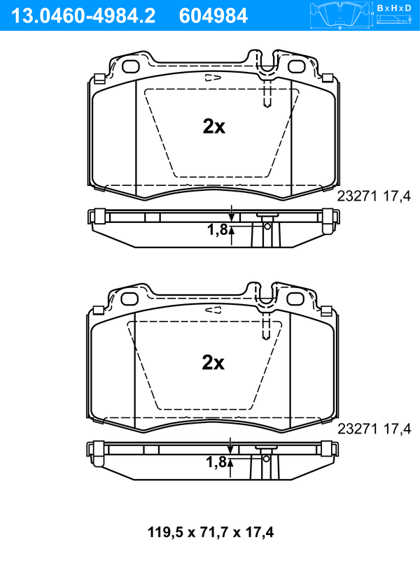 Jeu de 4 plaquettes de frein | ATE