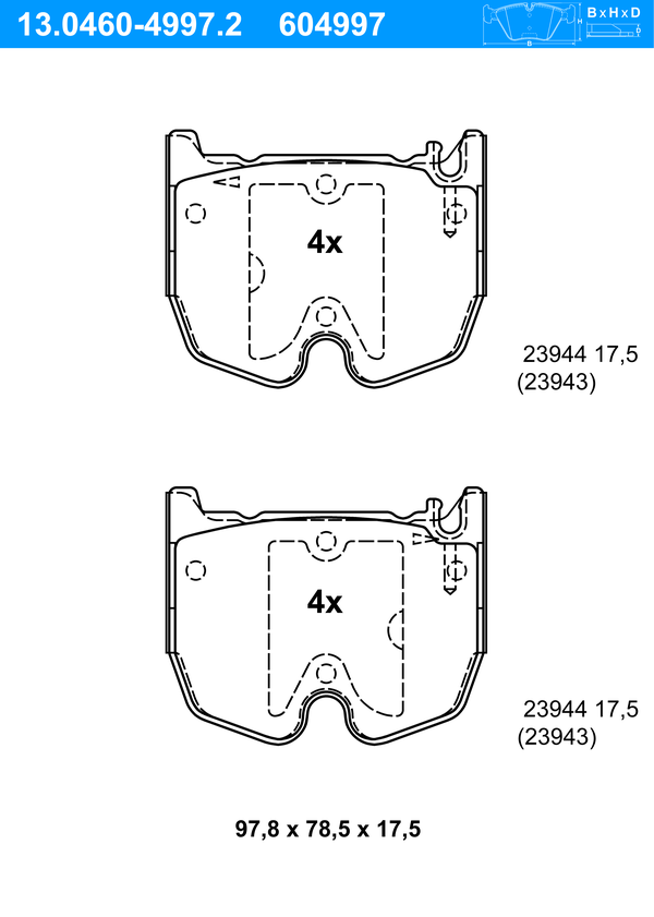 Jeu de 4 plaquettes de frein | ATE