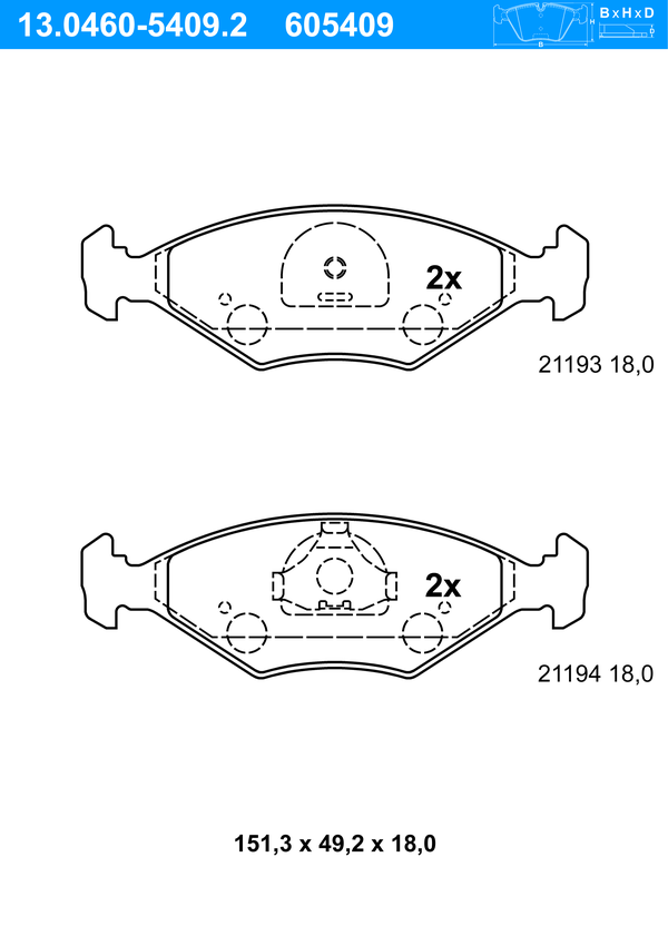 Jeu de 4 plaquettes de frein | ATE