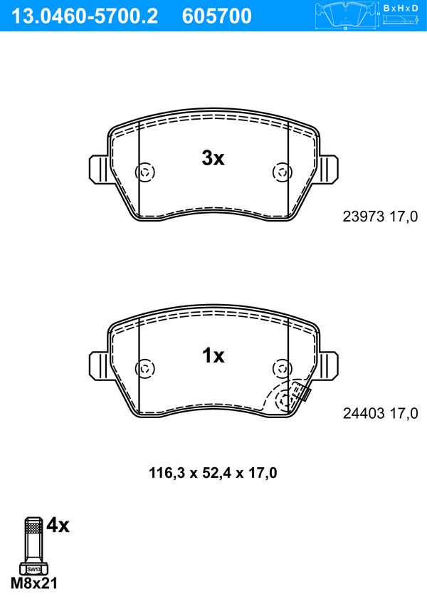 Jeu de 4 plaquettes de frein | ATE