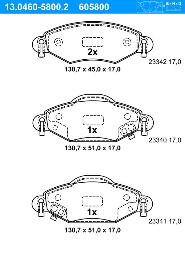 Jeu de 4 plaquettes de frein | ATE