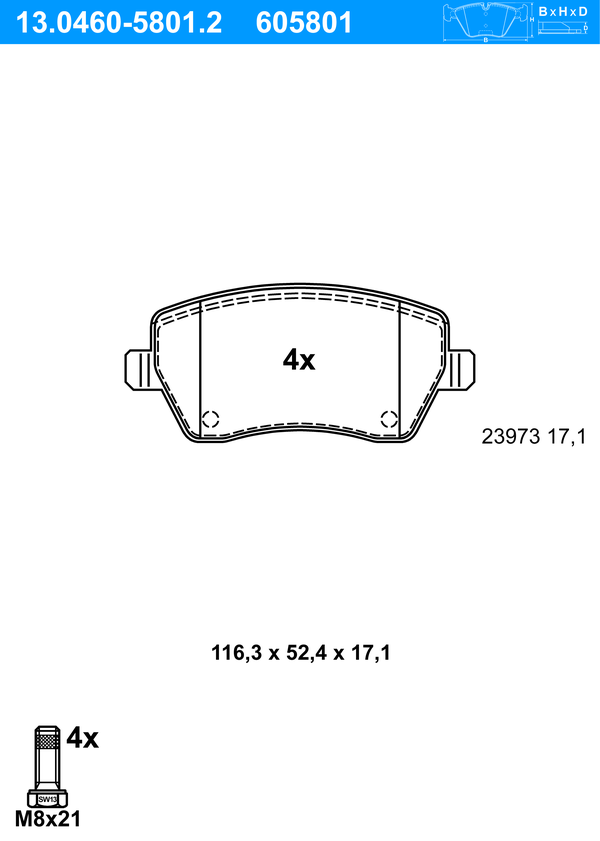 Jeu de 4 plaquettes de frein | ATE