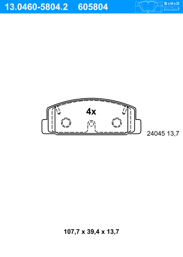 Jeu de 4 plaquettes de frein | ATE
