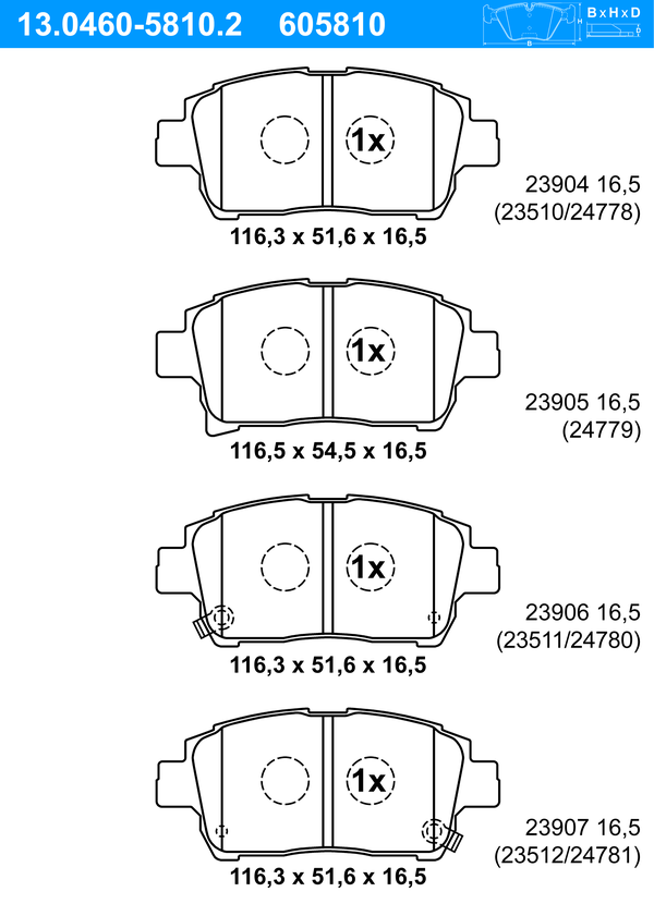 Jeu de 4 plaquettes de frein | ATE