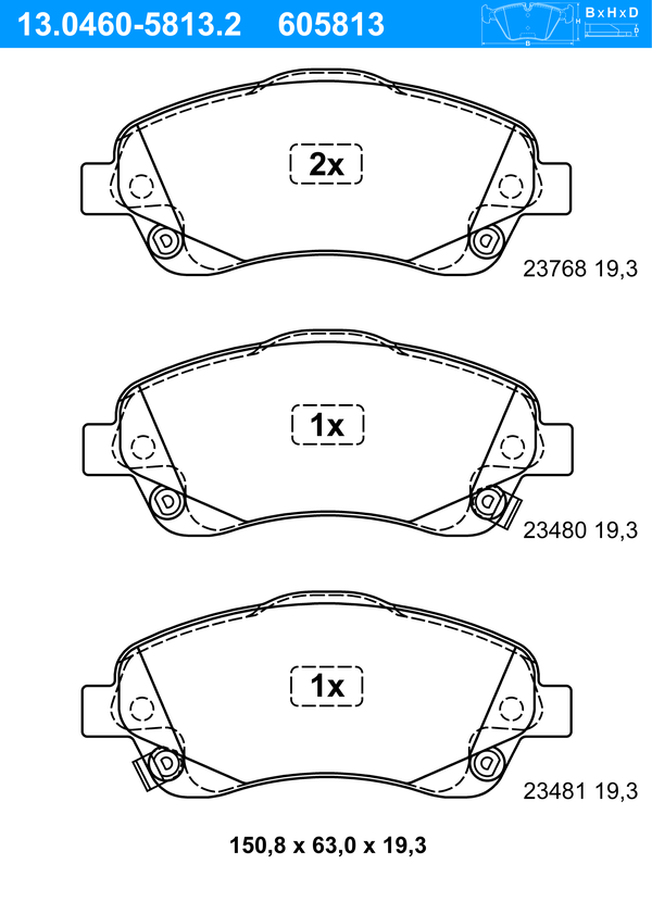 Jeu de 4 plaquettes de frein | ATE