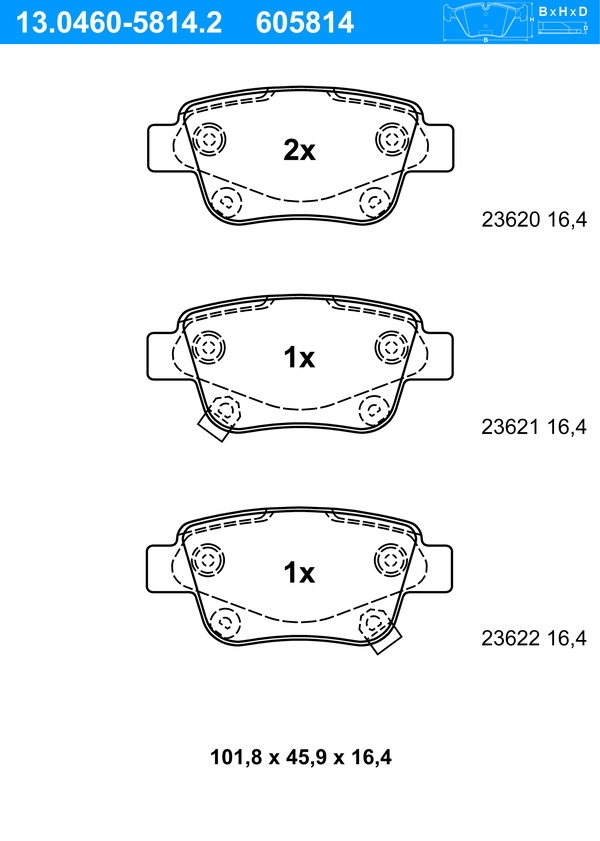 Jeu de 4 plaquettes de frein | ATE
