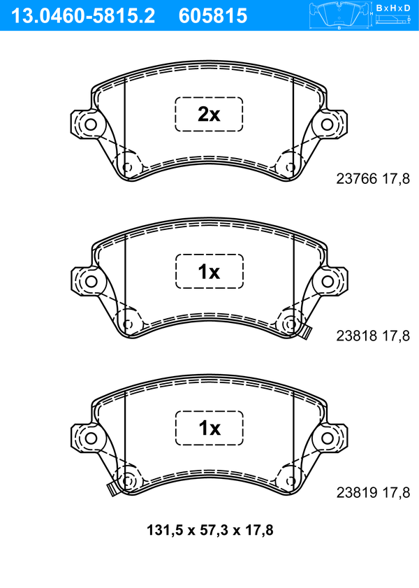 Jeu de 4 plaquettes de frein | ATE