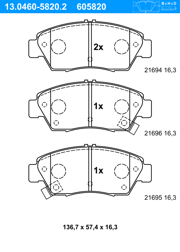 Jeu de 4 plaquettes de frein | ATE