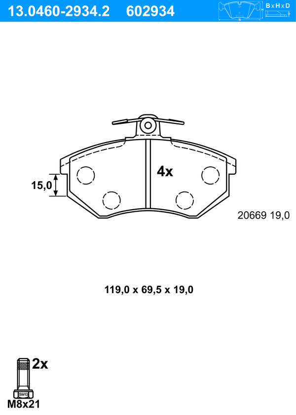 Jeu de 4 plaquettes de frein | ATE