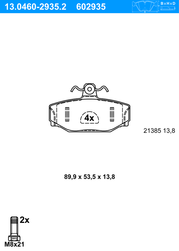 Jeu de 4 plaquettes de frein | ATE