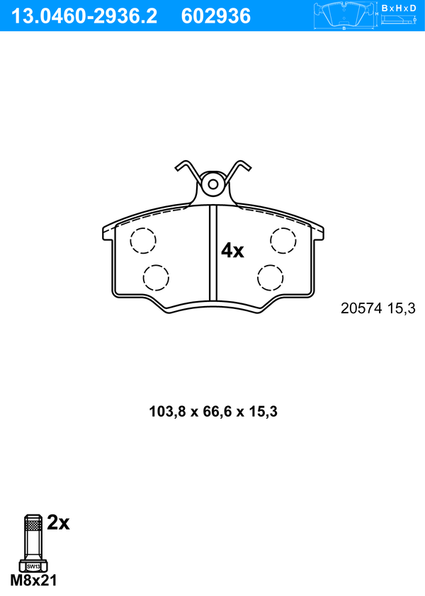 Jeu de 4 plaquettes de frein | ATE