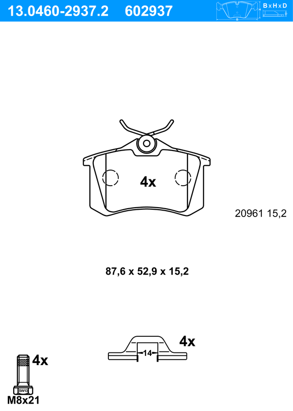 Jeu de 4 plaquettes de frein | ATE