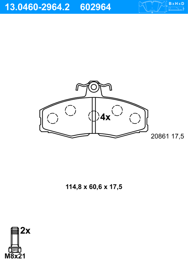 Jeu de 4 plaquettes de frein | ATE