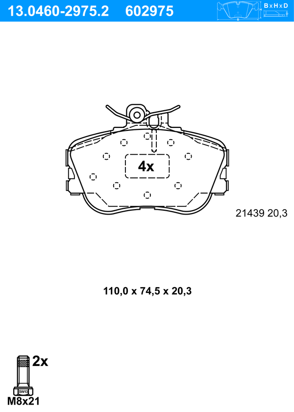 Jeu de 4 plaquettes de frein | ATE