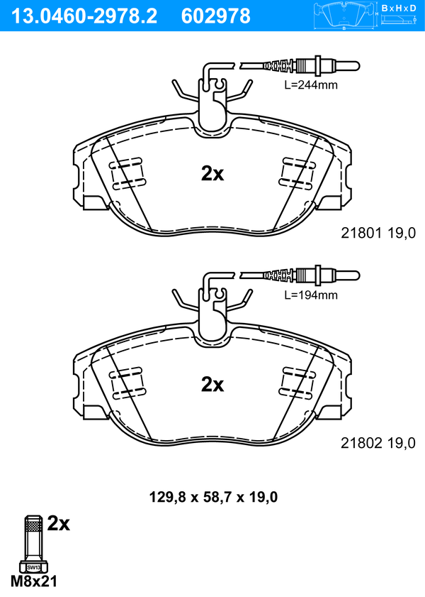 Jeu de 4 plaquettes de frein | ATE