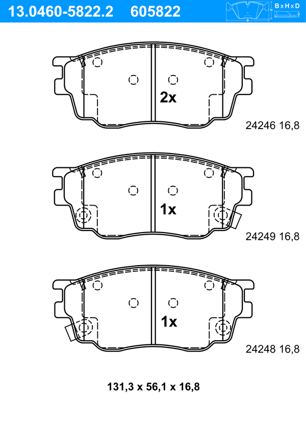 Jeu de 4 plaquettes de frein | ATE