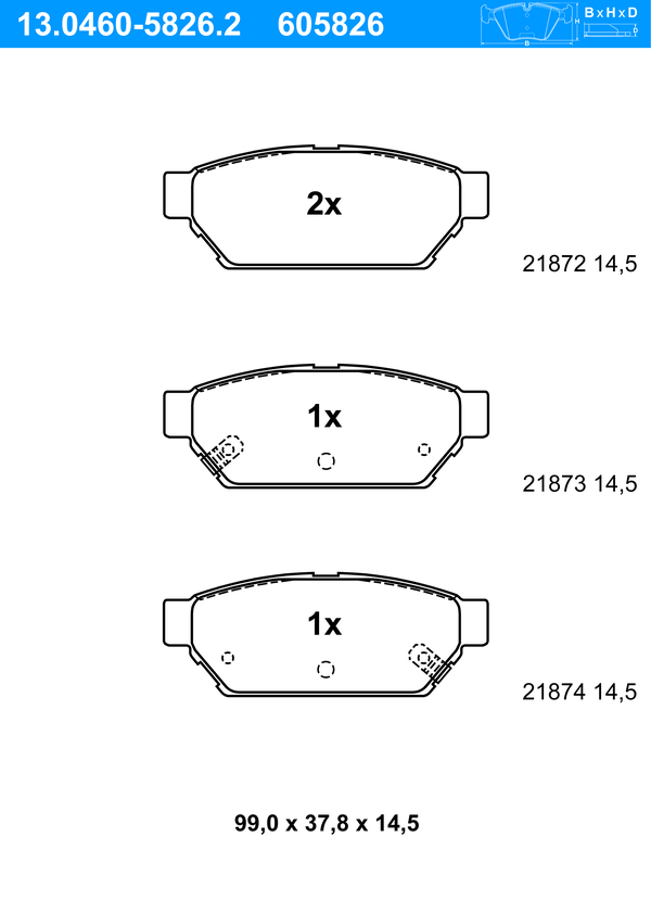 Jeu de 4 plaquettes de frein | ATE
