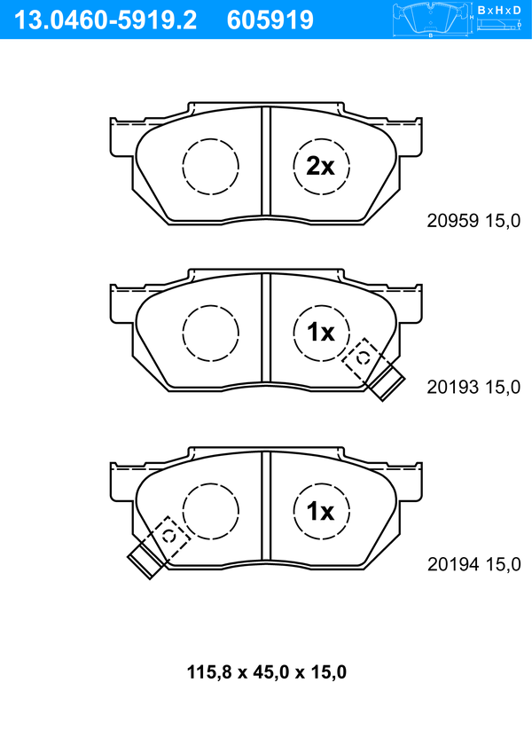 Jeu de 4 plaquettes de frein | ATE