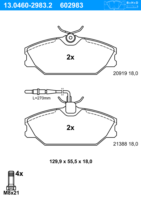 Jeu de 4 plaquettes de frein | ATE