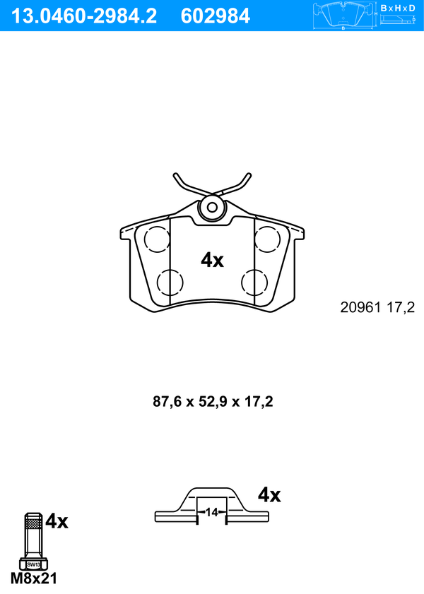 Jeu de 4 plaquettes de frein | ATE