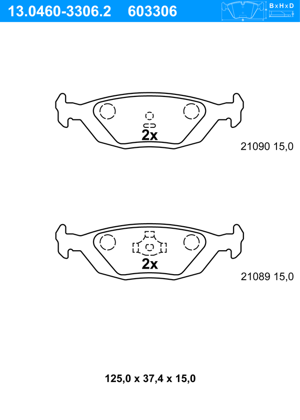 Jeu de 4 plaquettes de frein | ATE