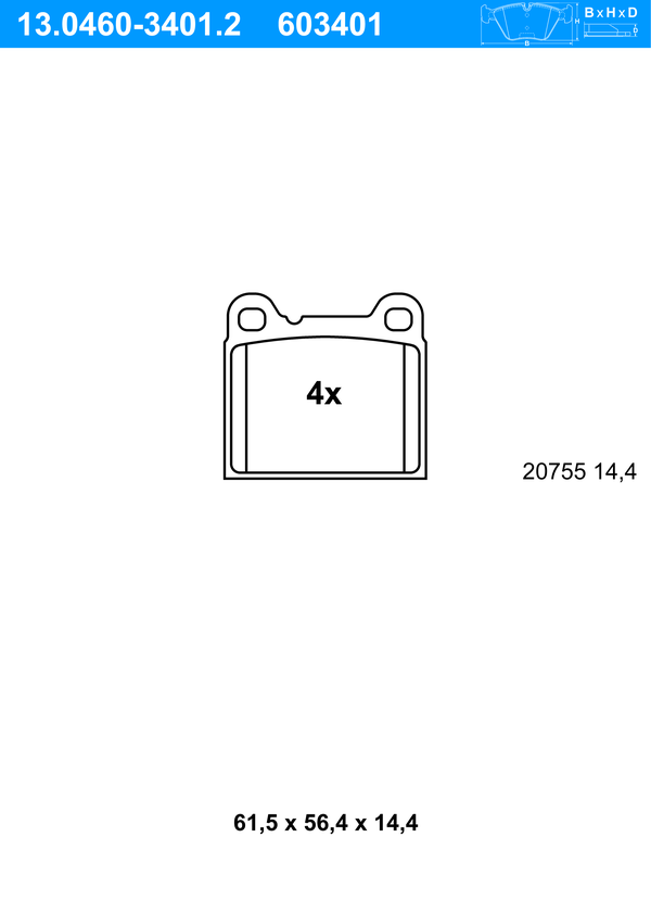Jeu de 4 plaquettes de frein | ATE