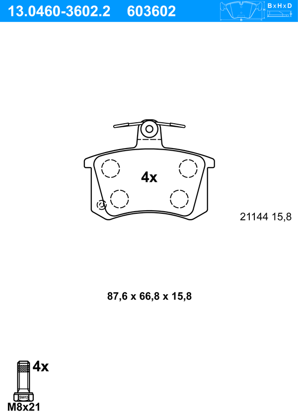 Jeu de 4 plaquettes de frein | ATE