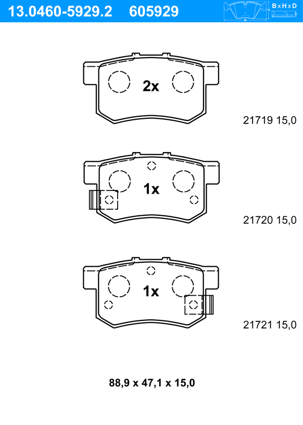 Jeu de 4 plaquettes de frein | ATE