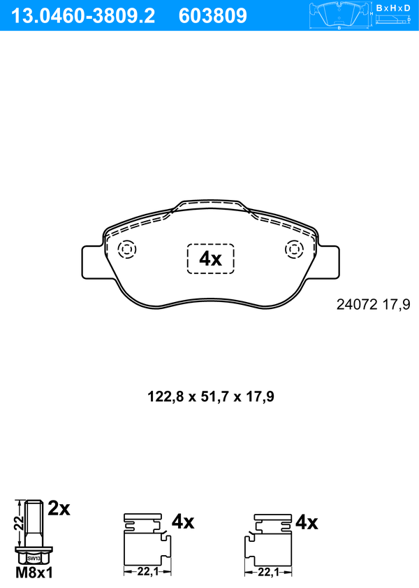 Jeu de 4 plaquettes de frein | ATE